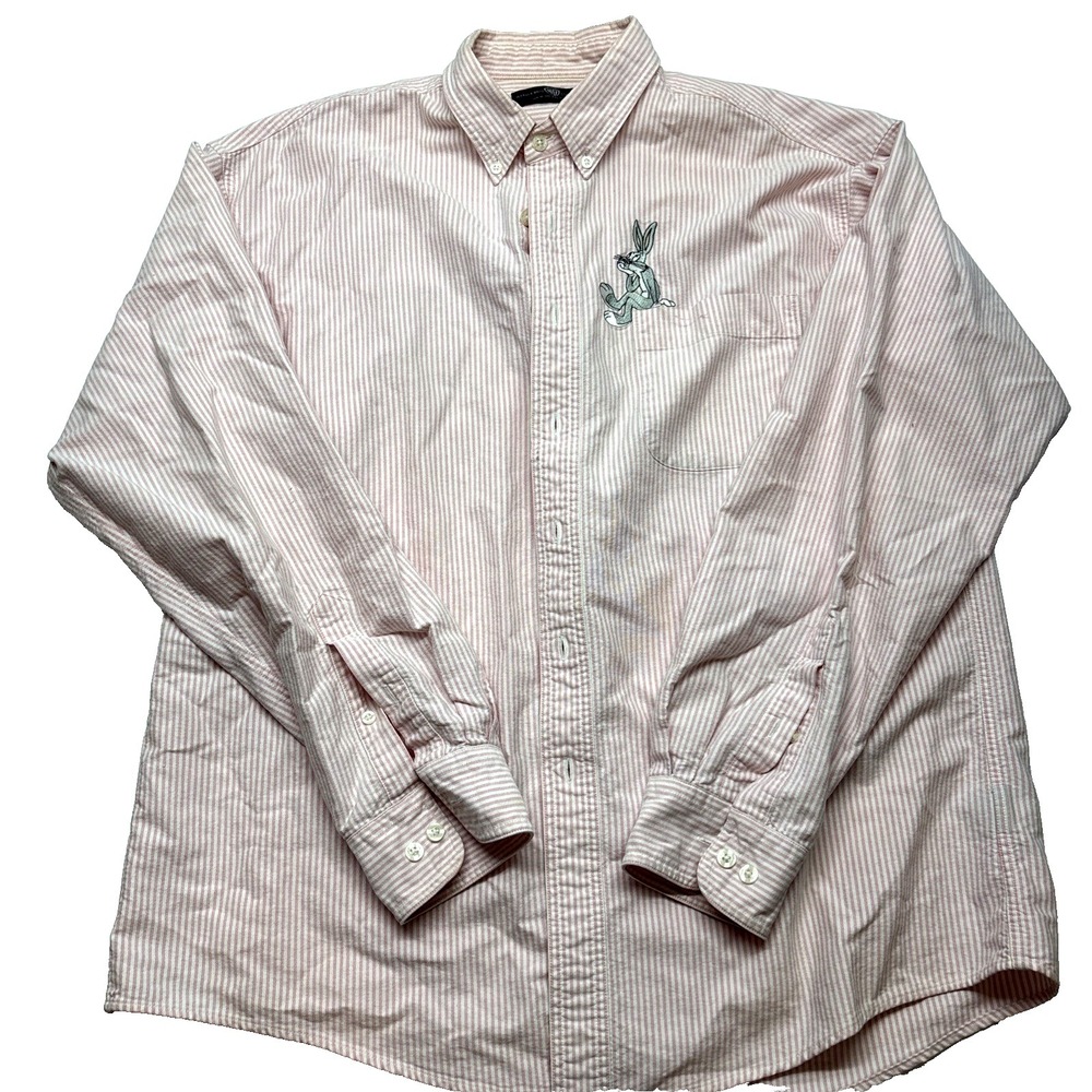 Vintage Looney Tunes Shirt Mens XL Stripe Button Down Embroidered Warner Bros 90
